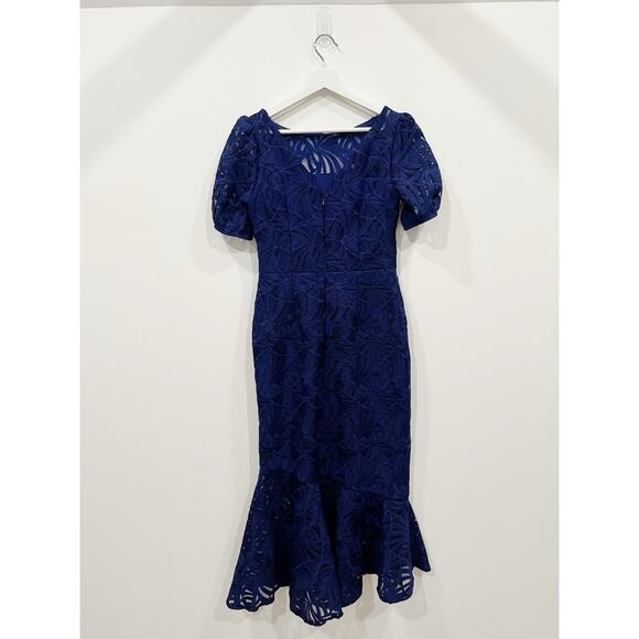 Kay Unger Portia Tea Length Dress in Midnight Blue - Picture 7 of 16
